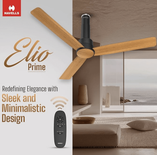 Havells 1200mm Elio Prime BLDC Motor Ceiling Fan | Remote Controlled, High Air Delivery Fan | 5 Star Rated, Upto 60% Energy Saving, 2 Year Warranty | (Pack of 1, Pinewood Matte Black) - Image 2